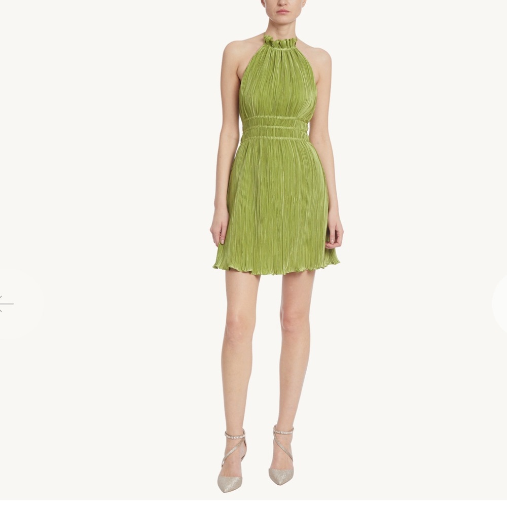 Badgley Mischka Lime Green Halter Mini Dress